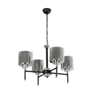 GLOBOSTAR® SHORD 202-0056 Μοντέρνο Κρεμαστό Φωτιστικό Οροφής με Ντουί 4 x E27 AC 220-240V IP20 - Μαύρο & Μαύρο Φιμέ - Μ57 x Π57 x Υ37cm