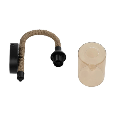 GLOBOSTAR® RIFT 203-0002 Vintage Φωτιστικό Τοίχου - Απλίκα με Ντουί 1 x E27 AC 220-240V IP20 - Μαύρο & Μπεζ - Μ12 x Π24 x Υ31cm