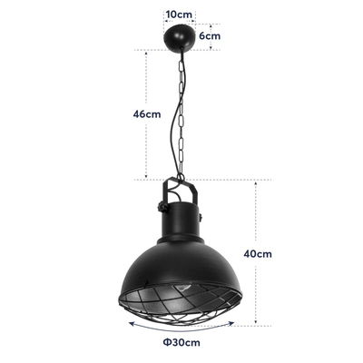 GLOBOSTAR® SIERRA 203-0011 Vintage Κρεμαστό Φωτιστικό Οροφής με Ντουί 1 x E27 AC 220-240V IP20 - Μαύρο & Χρυσό - Μ30 x Π30 x Υ40cm