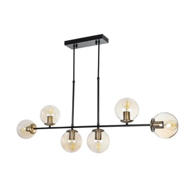 GLOBOSTAR® LATTICE 203-0016 Μοντέρνο Φωτιστικό Οροφής με Ντουί 6 x E27 AC 220-240V IP20 - Μαύρο & Μπρούτζινο - Μ120 x Π15 x Υ32cm