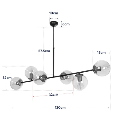 GLOBOSTAR® LATTICE 203-0017 Μοντέρνο Φωτιστικό Οροφής με Ντουί 6 x E27 AC 220-240V IP20 - Μαύρο & Μπρούτζινο - Μ120 x Π32 x Υ32cm