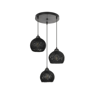 GLOBOSTAR® YASAM 203-0022 Vintage Κρεμαστό Φωτιστικό Οροφής με Ντουί 3 x E27 AC 220-240V IP20 - Μαύρο - Μ42 x Π42 x Υ54cm