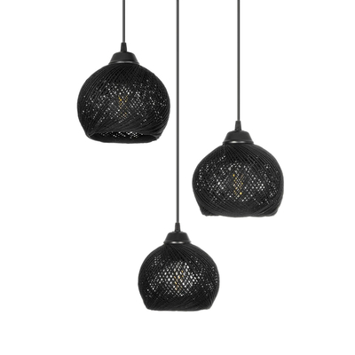 GLOBOSTAR® YASAM 203-0022 Vintage Κρεμαστό Φωτιστικό Οροφής με Ντουί 3 x E27 AC 220-240V IP20 - Μαύρο - Μ42 x Π42 x Υ54cm