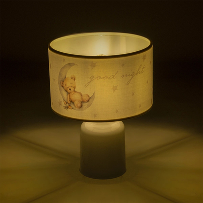 GloboStar® MOON 204-0023 Παιδικό Eπιτραπέζιο Φωτιστικό Πορτατίφ Μονόφωτο 1 x E27 IP20 Πολύχρωμο Ύφασμα με Λευκό Πλαστικό - Μ24 x Π24 x Υ32cm