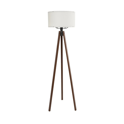 GloboStar® SAGA 204-0031 Μοντέρνο Eπιδαπέδιο Φωτιστικό Μονόφωτο 1 x E27 IP20 Καφέ Ξύλο με Μπεζ Ύφασμα - Μ38 x Π38 x Υ140cm