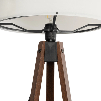 GloboStar® SAGA 204-0031 Μοντέρνο Eπιδαπέδιο Φωτιστικό Μονόφωτο 1 x E27 IP20 Καφέ Ξύλο με Μπεζ Ύφασμα - Μ38 x Π38 x Υ140cm