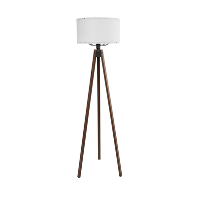 GloboStar® SAGA 204-0032 Μοντέρνο Eπιδαπέδιο Φωτιστικό Μονόφωτο 1 x E27 IP20 Καφέ Ξύλο με Λευκό Ύφασμα - Μ38 x Π38 x Υ140cm