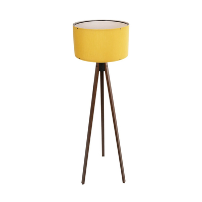 GloboStar® SAGA 204-0033 Μοντέρνο Eπιδαπέδιο Φωτιστικό Μονόφωτο 1 x E27 IP20 Καφέ Ξύλο με Κίτρινο Ύφασμα - Μ38 x Π38 x Υ140cm
