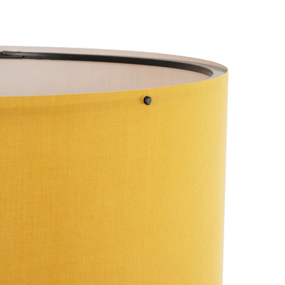 GloboStar® SAGA 204-0033 Μοντέρνο Eπιδαπέδιο Φωτιστικό Μονόφωτο 1 x E27 IP20 Καφέ Ξύλο με Κίτρινο Ύφασμα - Μ38 x Π38 x Υ140cm