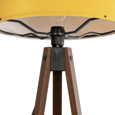 GloboStar® SAGA 204-0033 Μοντέρνο Eπιδαπέδιο Φωτιστικό Μονόφωτο 1 x E27 IP20 Καφέ Ξύλο με Κίτρινο Ύφασμα - Μ38 x Π38 x Υ140cm