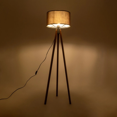 GloboStar® SAGA 204-0034 Μοντέρνο Eπιδαπέδιο Φωτιστικό Μονόφωτο 1 x E27 IP20 Καφέ Ξύλο με Καφέ Ύφασμα - Μ38 x Π38 x Υ140cm