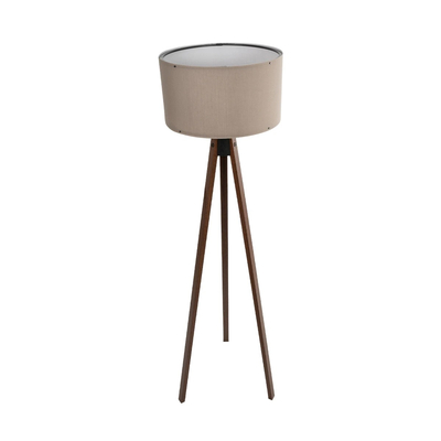 GloboStar® SAGA 204-0036 Μοντέρνο Eπιδαπέδιο Φωτιστικό Μονόφωτο 1 x E27 IP20 Καφέ Ξύλο με Γκρι Ύφασμα - Μ38 x Π38 x Υ140cm