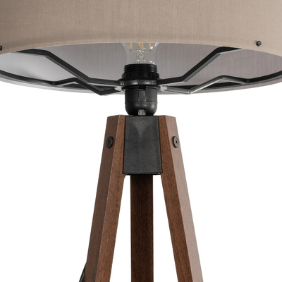 GloboStar® SAGA 204-0036 Μοντέρνο Eπιδαπέδιο Φωτιστικό Μονόφωτο 1 x E27 IP20 Καφέ Ξύλο με Γκρι Ύφασμα - Μ38 x Π38 x Υ140cm