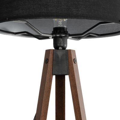 GloboStar® SAGA 204-0038 Μοντέρνο Eπιδαπέδιο Φωτιστικό Μονόφωτο 1 x E27 IP20 Καφέ Ξύλο με Μαύρο Ύφασμα - Μ38 x Π38 x Υ140cm