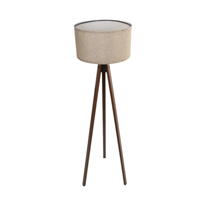 GloboStar® SAGA 204-0039 Μοντέρνο Eπιδαπέδιο Φωτιστικό Μονόφωτο 1 x E27 IP20 Καφέ Ξύλο με Μπεζ Ύφασμα - Μ38 x Π38 x Υ140cm
