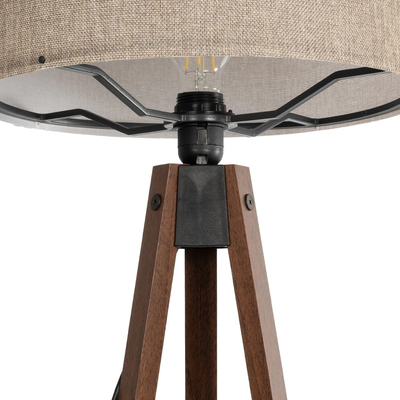 GloboStar® SAGA 204-0039 Μοντέρνο Eπιδαπέδιο Φωτιστικό Μονόφωτο 1 x E27 IP20 Καφέ Ξύλο με Μπεζ Ύφασμα - Μ38 x Π38 x Υ140cm