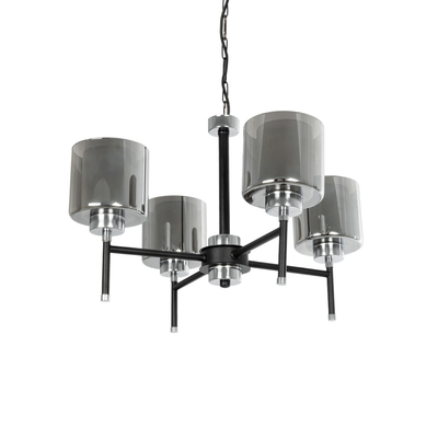 GLOBOSTAR® SHORD 202-0056 Μοντέρνο Κρεμαστό Φωτιστικό Οροφής με Ντουί 4 x E27 AC 220-240V IP20 - Μαύρο & Μαύρο Φιμέ - Μ57 x Π57 x Υ37cm