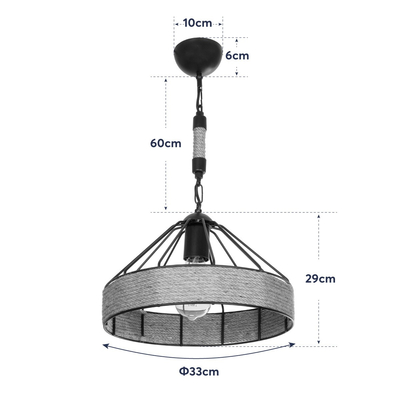 GLOBOSTAR® ZION 203-0003 Vintage Κρεμαστό Φωτιστικό Οροφής με Ντουί 1 x E27 AC 220-240V IP20 - Μαύρο & Μπεζ - Μ33 x Π33 x Υ29cm