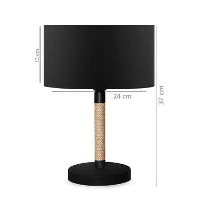 GloboStar® STRING 204-0072 Μοντέρνο Eπιτραπέζιο Φωτιστικό Πορτατίφ Μονόφωτο 1 x E27 IP20 Μαύρο Mέταλλο, Μπεζ Σχοινί με Μαύρο Ύφασμα - Μ24 x Π24 x Υ37cm