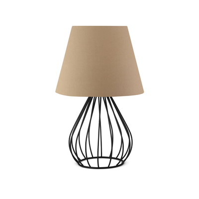 GloboStar® CLASS 204-0079 Μοντέρνο Eπιτραπέζιο Φωτιστικό Πορτατίφ Μονόφωτο 1 x E27 IP20 Μαύρο Μέταλλο με Μπεζ Ύφασμα - Μ22 x Π22 x Υ36cm