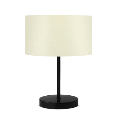 GloboStar® LARA 204-0075 Μοντέρνο Eπιτραπέζιο Φωτιστικό Πορτατίφ Μονόφωτο 1 x E27 IP20 Μαύρο Μέταλλο με Μπεζ Ύφασμα - Μ24 x Π24 x Υ35cm