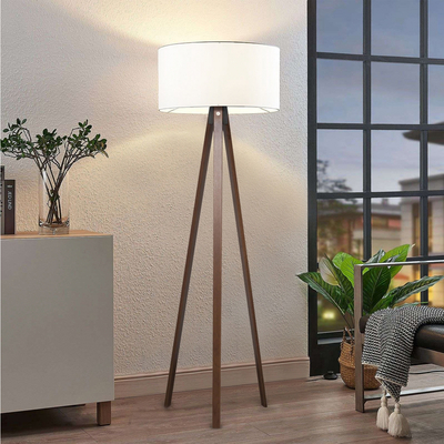 GloboStar® SAGA 204-0032 Μοντέρνο Eπιδαπέδιο Φωτιστικό Μονόφωτο 1 x E27 IP20 Καφέ Ξύλο με Λευκό Ύφασμα - Μ38 x Π38 x Υ140cm