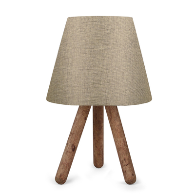GloboStar® CAP 204-0067 Μοντέρνο Eπιτραπέζιο Φωτιστικό Πορτατίφ Μονόφωτο 1 x E27 IP20 Καφέ Ξύλο με Μπεζ Ύφασμα - Μ22 x Π22 x Υ33cm