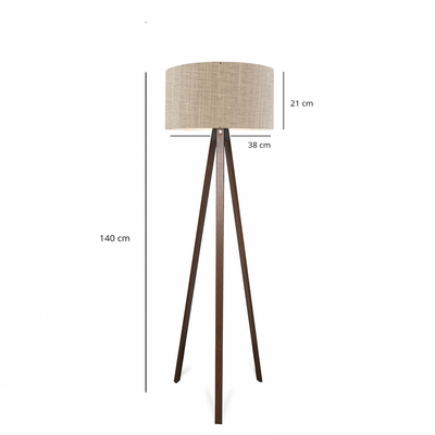 GloboStar® SAGA 204-0040 Μοντέρνο Eπιδαπέδιο Φωτιστικό Μονόφωτο 1 x E27 IP20 Καφέ Ξύλο με Μπεζ Ύφασμα - Μ38 x Π38 x Υ140cm