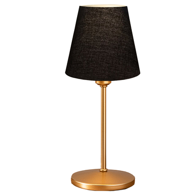 GloboStar® GLOSSY 204-0056 Μοντέρνο Eπιτραπέζιο Φωτιστικό Πορτατίφ Μονόφωτο 1 x E14 IP20 Χρυσό Μέταλλο με Μαύρο Ύφασμα - Μ13 x Π13 x Υ37cm