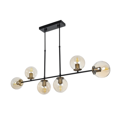 GLOBOSTAR® LATTICE 203-0016 Μοντέρνο Φωτιστικό Οροφής με Ντουί 6 x E27 AC 220-240V IP20 - Μαύρο & Μπρούτζινο - Μ120 x Π15 x Υ32cm