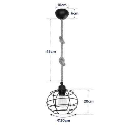 GLOBOSTAR® TALAH 203-0008 Vintage Κρεμαστό Φωτιστικό Οροφής με Ντουί 1 x E27 AC 220-240V IP20 - Μαύρο & Μπεζ - Μ20 x Π20 x Υ20cm