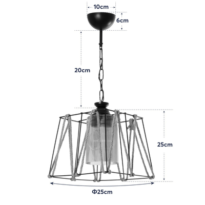 GLOBOSTAR® GATSBY 203-0007 Vintage Κρεμαστό Φωτιστικό Οροφής με Ντουί 1 x E27 AC 220-240V IP20 - Μαύρο & Μπεζ - Μ25 x Π25 x Υ25cm