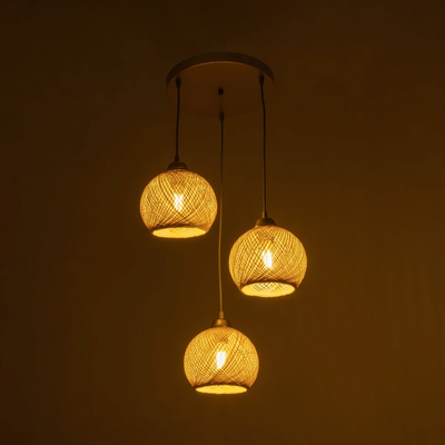 GLOBOSTAR® YASAM 203-0024 Vintage Κρεμαστό Φωτιστικό Οροφής με Ντουί 3 x E27 AC 220-240V IP20 - Μπεζ & Χρυσό - Μ42 x Π42 x Υ54cm