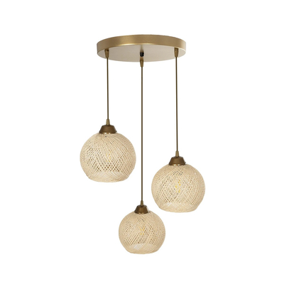 GLOBOSTAR® YASAM 203-0024 Vintage Κρεμαστό Φωτιστικό Οροφής με Ντουί 3 x E27 AC 220-240V IP20 - Μπεζ & Χρυσό - Μ42 x Π42 x Υ54cm