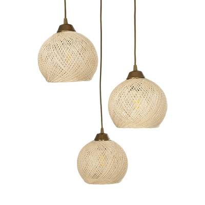 GLOBOSTAR® YASAM 203-0024 Vintage Κρεμαστό Φωτιστικό Οροφής με Ντουί 3 x E27 AC 220-240V IP20 - Μπεζ & Χρυσό - Μ42 x Π42 x Υ54cm