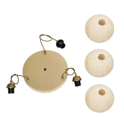 GLOBOSTAR® YASAM 203-0024 Vintage Κρεμαστό Φωτιστικό Οροφής με Ντουί 3 x E27 AC 220-240V IP20 - Μπεζ & Χρυσό - Μ42 x Π42 x Υ54cm