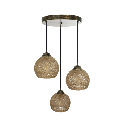 GLOBOSTAR® YASAM 203-0025 Vintage Κρεμαστό Φωτιστικό Οροφής με Ντουί 3 x E27 AC 220-240V IP20 - Καφέ - Μ42 x Π42 x Υ54cm
