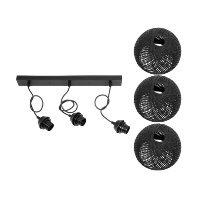 GLOBOSTAR® YASAM 203-0026 Vintage Κρεμαστό Φωτιστικό Οροφής με Ντουί 3 x E27 AC 220-240V IP20 - Μαύρο - Μ45 x Π18 x Υ30cm