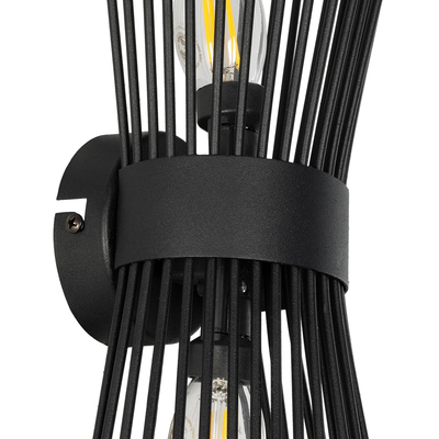 GLOBOSTAR® HORN 203-0043 Vintage Φωτιστικό Τοίχου - Απλίκα με Ντουί 2 x E14 AC 220-240V IP20 - Μαύρο - Μ14 x Π17 x Υ44.5cm