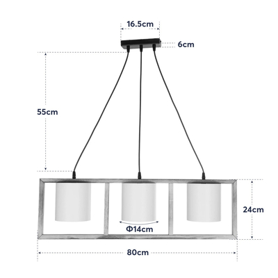 GLOBOSTAR® CUP 203-0051 Vintage Κρεμαστό Φωτιστικό Οροφής με Ντουί 3 x E27 AC 220-240V IP20 - Μπεζ & Λευκό - Μ80 x Π14 x Υ24cm