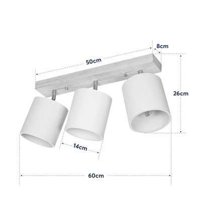 GLOBOSTAR® CUP 203-0058 Vintage Φωτιστικό Οροφής με Ντουί 3 x E27 AC 220-240V IP20 - Λευκό & Μπεζ - Μ60 x Π14 x Υ26cm