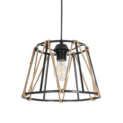 GLOBOSTAR® JUTE 203-0090 Μοντέρνο Κρεμαστό Φωτιστικό Οροφής με Ντουί 1 x E27 AC 220-240V IP20 - Μαύρο & Μπεζ - Μ30 x Π30 x Υ23cm