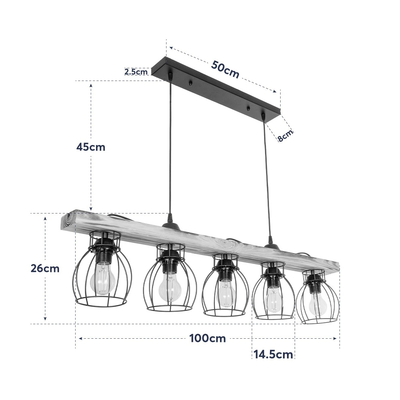 GLOBOSTAR® BARISTA 203-0095 Vintage Κρεμαστό Φωτιστικό Οροφής με Ντουί 5 x E27 AC 220-240V IP20 - Μπεζ & Μαύρο - Μ100 x Π14.5 x Υ26cm