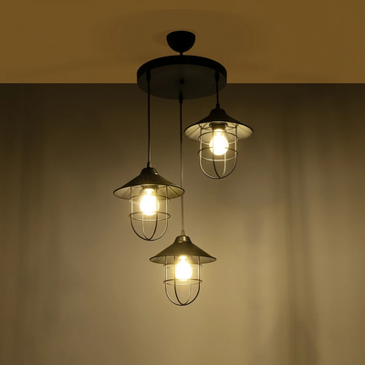GLOBOSTAR® CAGE 203-0097 Vintage Κρεμαστό Φωτιστικό Οροφής με Ντουί 3 x E27 AC 220-240V IP20 - Μαύρο - Μ45 x Π45 x Υ45cm