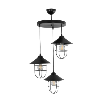 GLOBOSTAR® CAGE 203-0097 Vintage Κρεμαστό Φωτιστικό Οροφής με Ντουί 3 x E27 AC 220-240V IP20 - Μαύρο - Μ45 x Π45 x Υ45cm