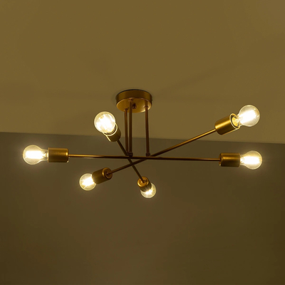 GLOBOSTAR® SPIDI 203-0114 Μοντέρνο Φωτιστικό Οροφής με Ντουί 6 x E27 AC 220-240V IP20 - Χρυσό - Μ61 x Π61 x Υ25cm