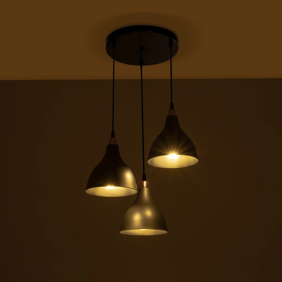 GLOBOSTAR® RADE 203-0127 Μοντέρνο Κρεμαστό Φωτιστικό Οροφής με Ντουί 3 x E27 AC 220-240V IP20 - Μαύρο & Χάλκινο - Μ40 x Π40 x Υ40cm