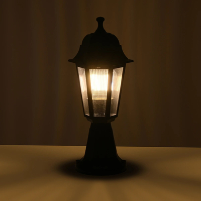 GloboStar® VITRO 203-0190 Vintage Επιδαπέδιο Φωτιστικό Φαναράκι Μονόφωτο 1 x E27 IP44 Μαύρο & Διάφανο Πλαστικό - Μ17 x Π17 x Υ40cm