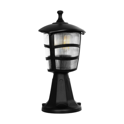 GloboStar® ZARDIN 203-0205 Vintage Επιδαπέδιο Φωτιστικό Φαναράκι Μονόφωτο 1 x E27 IP44 Μαύρο & Διάφανο Πλαστικό - Μ17 x Π17 x Υ35cm
