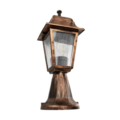 GloboStar® SOLME 203-0215 Vintage Επιδαπέδιο Φωτιστικό Φαναράκι Μονόφωτο 1 x E27 IP44 Χάλκινο & Διάφανο Πλαστικό - Μ22 x Π22 x Υ40cm